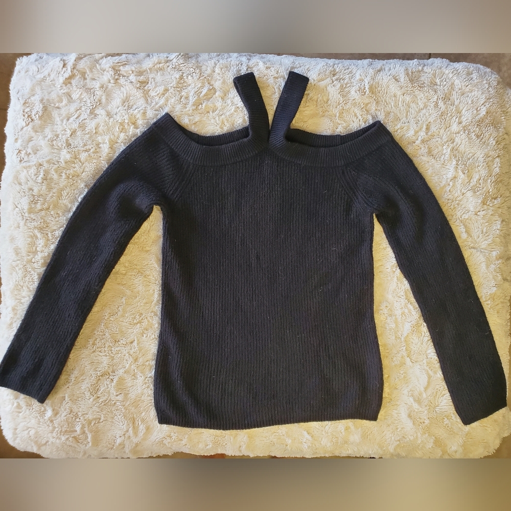 1. State Off-Shoulder Ribbed Black Sweater - Picture 2 of 3